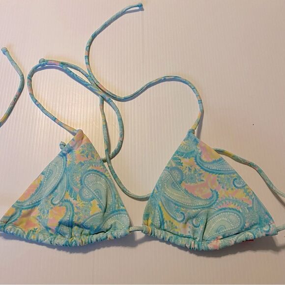 Victorias Secret Aqua blue paisley triangle halter top string bikini swimsuit M - Picture 1 of 6